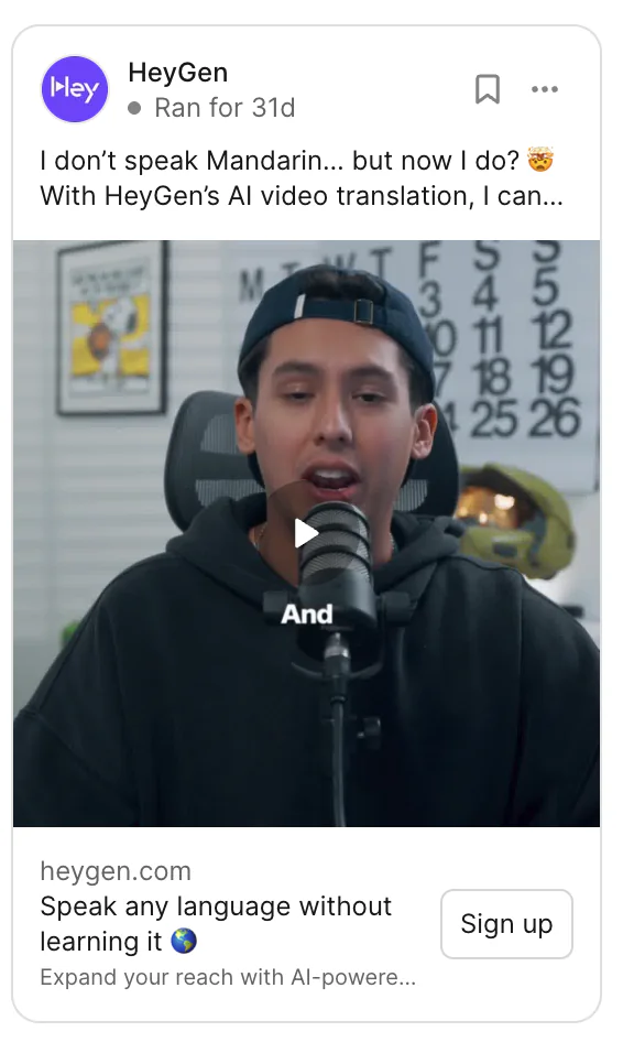 Example of an Podcast Style UGC Video Ad on Facebook.